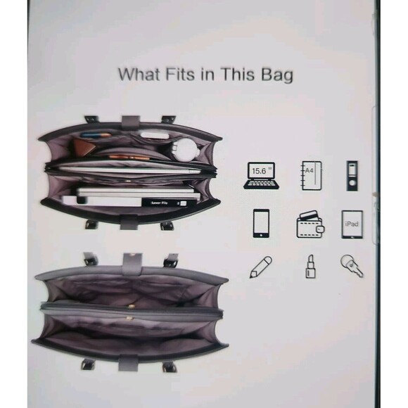 Laptop Bag Briefcase For Women Work Tote Leather Purse Gray Lots Of Pockets - Picture 9 of 16